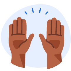 An illustration of two hands raised in the air in celebration, representing personal growth.