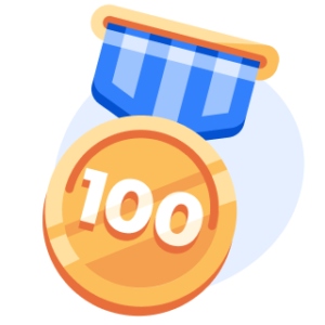 An illustration of a gold "100" medal to represent choosing challenge.