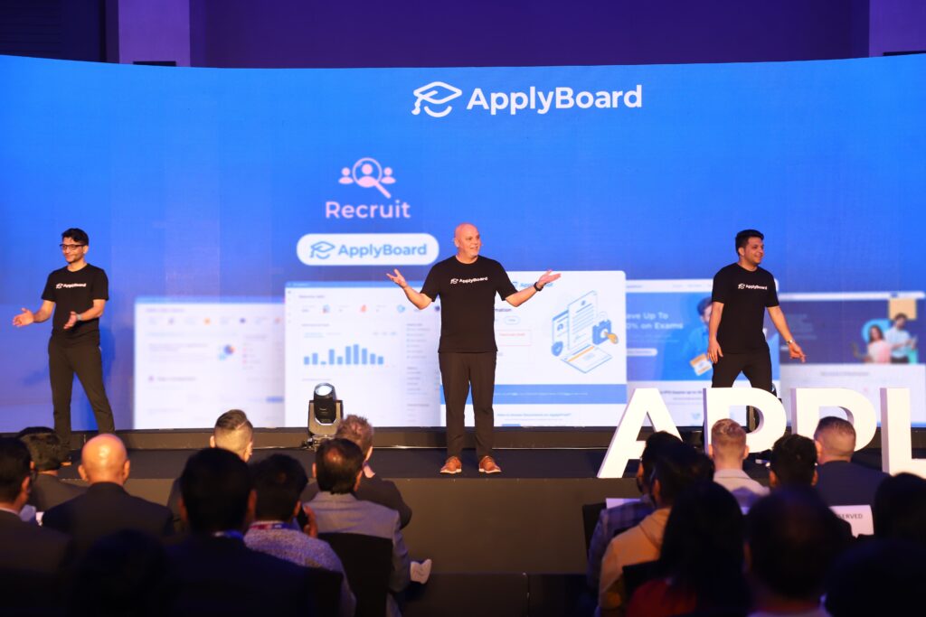 Scott Harper, Massi Basiri, and Meti Basiri showcasing the ApplyBoard ecosystem of products and services. 