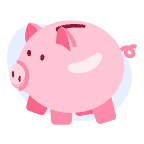 A pink cartoon piggy bank