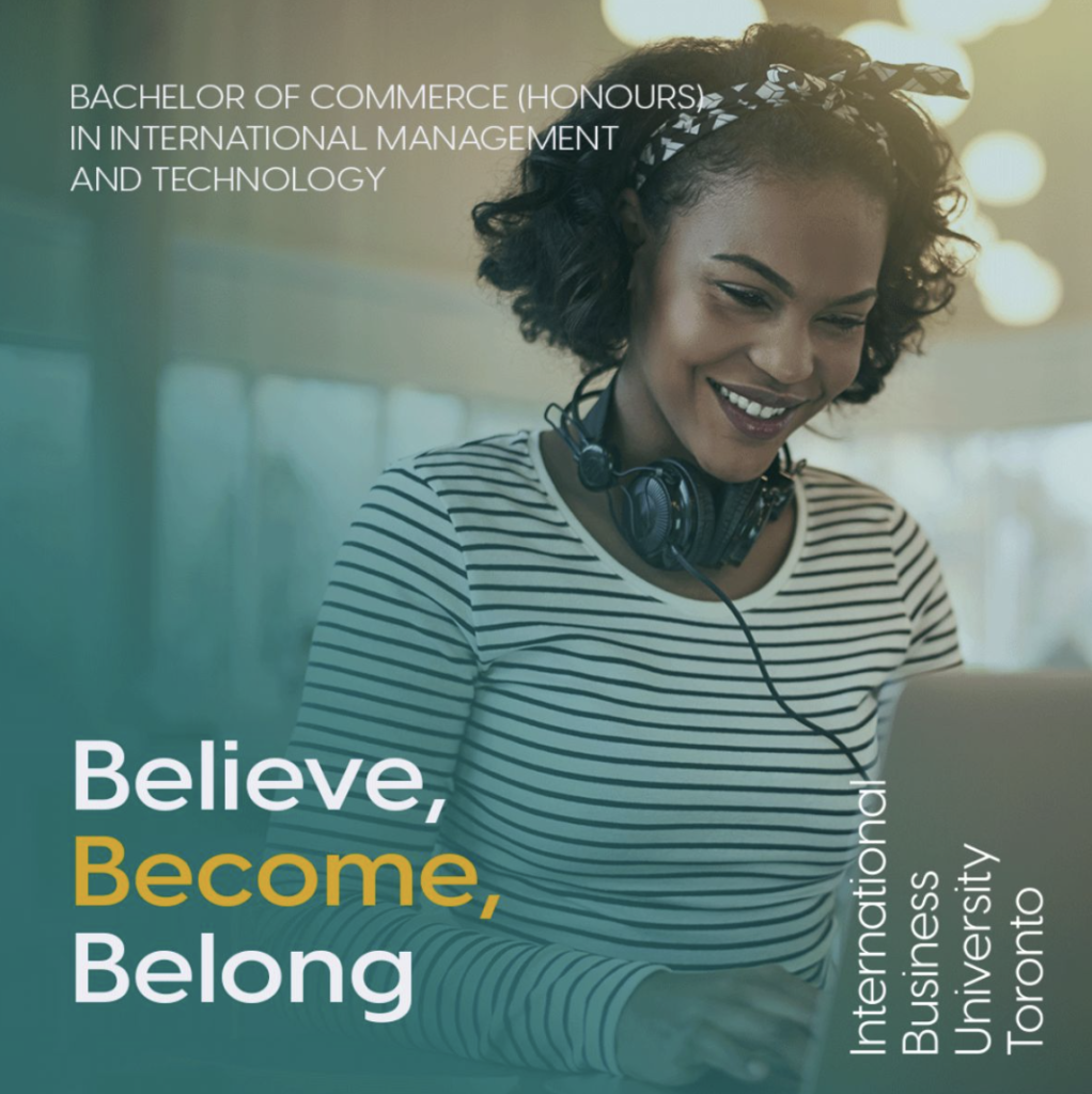 A young woman smiles off-camera. Surrounding her are text bubbles, including the words "Believe, Become, Belong."