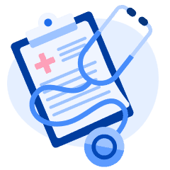 An illustration of a medical document on a clipboard, with a stethoscope on top.