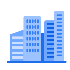 An illustration of tall blue buildings, representing architecture programs in Canada.