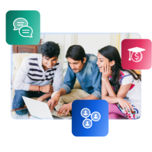 International students gather around a laptop