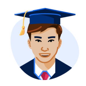 An illustration of an international student wearing a graduate cap.