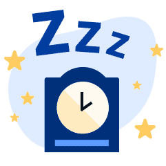 An illustration of a clock radio with three 'Zs' over it to indicate sleep.