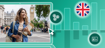 Banner showing student and UK flag