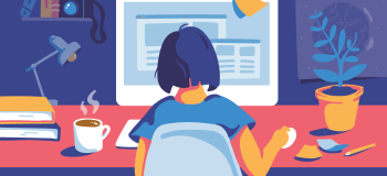 Illustration of woman studying online