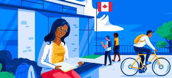 Illustration of female student reading