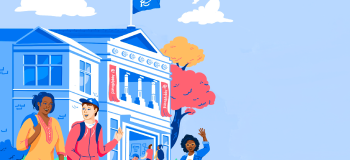 Illustration of students on campus