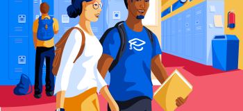 Illustration of students walking in hallway