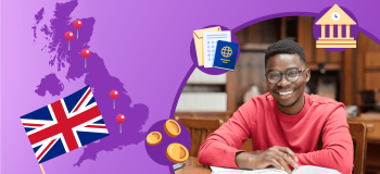 A graphic of the UK flag and map and a photo of a man.